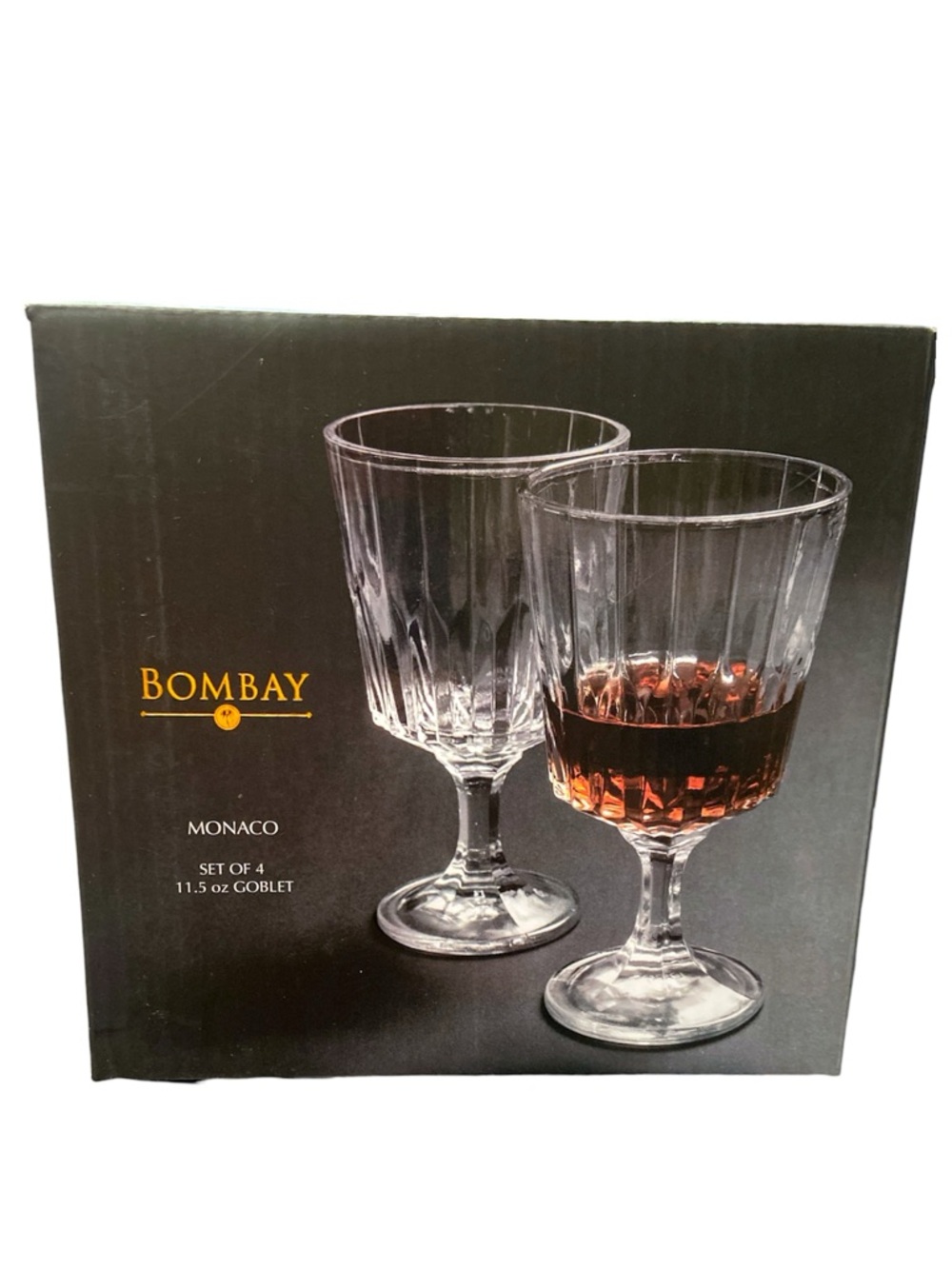 Set of 4 Bombay Monaco Wine Goblets 11.5 oz New in Box 6.5” Tall